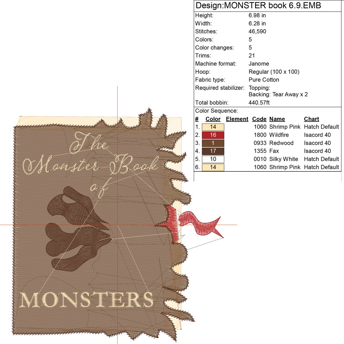 The Monster Book of Monsters Cover Embroidery Design | Etsy