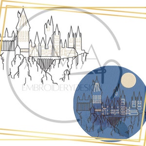 Magic Castle day and night embroidery design - Wizarding School for witches and wizards inspired Collection