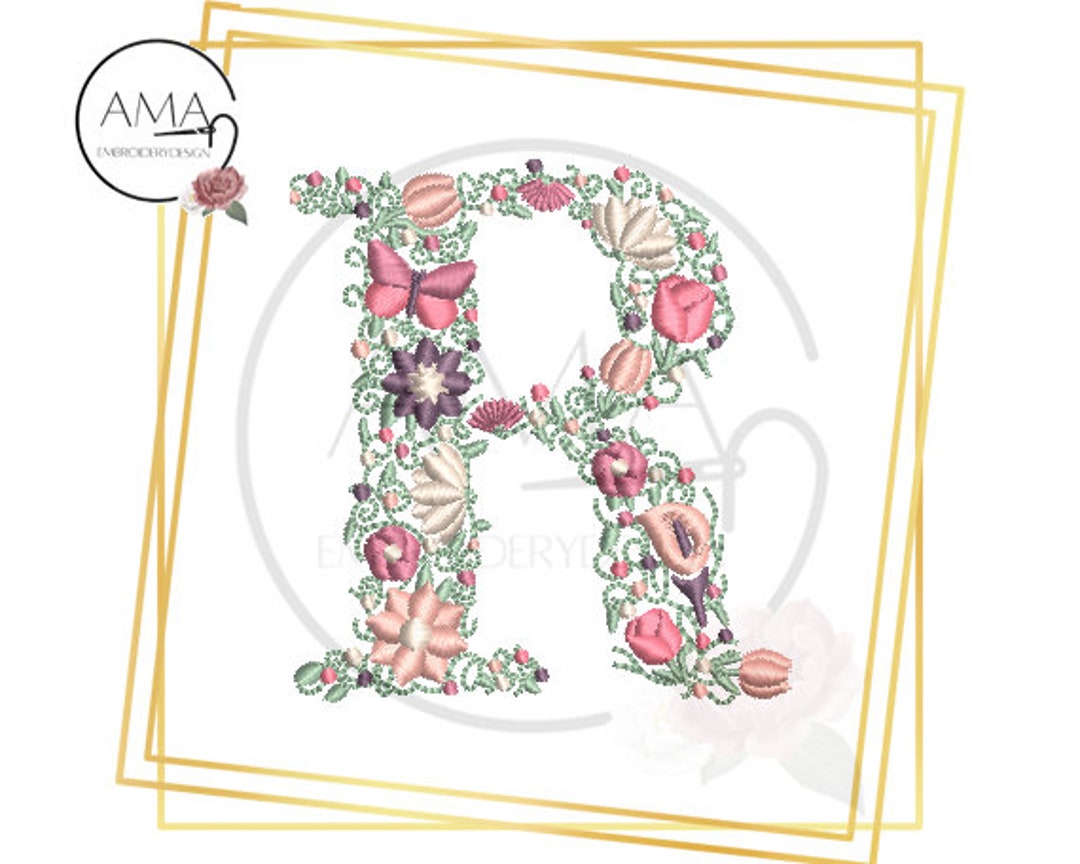 Unique Flower Alphabet - Instant Download Machine Embroidery Design ...