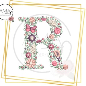 Unique Flower Alphabet - Instant Download Machine Embroidery Design - Letter R
