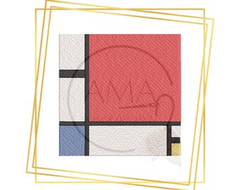 Piet Mondrian&#39;s embroidery design with Red, Blue, and Yellow (1930) inspired by famous painting - Machine embroidery design in 3 sizes