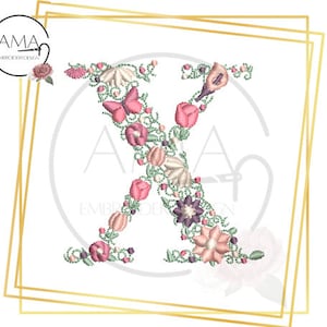 Unique Flower Alphabet - Instant Download Machine Embroidery Design - Letter X