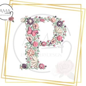 Unique Flower Alphabet - Instant Download Machine Embroidery Design - Letter P