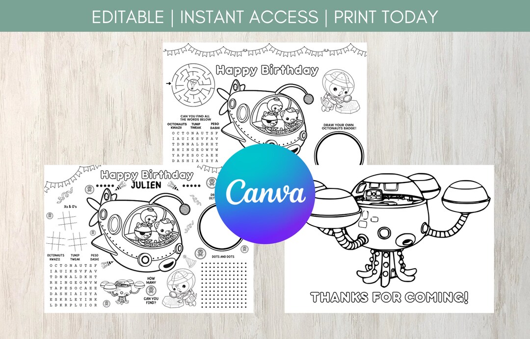 Octonauts Editable Activity Placemat. Instant Access Instant Etsy