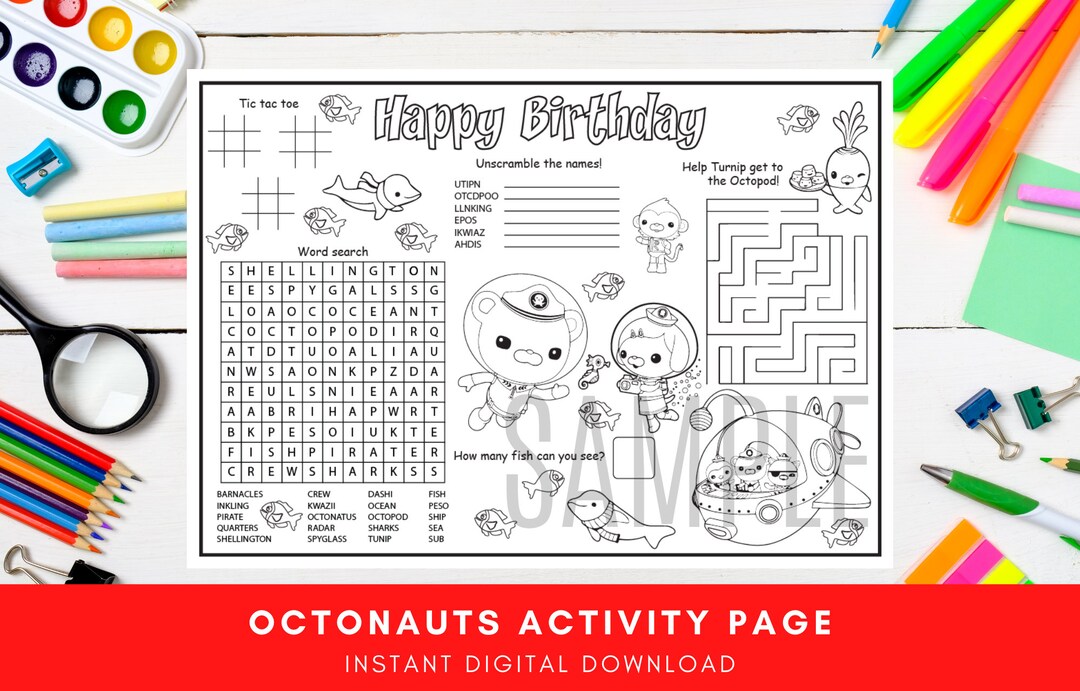 Octonauts Happy Birthday Instant DIGITAL Download Customisable Placemat