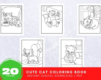 May include: A coloring book with 20 pages featuring cute cats in various poses. The book is titled "Cute Cat Coloring Book" and includes the text "Instant Digital Download | PDF".