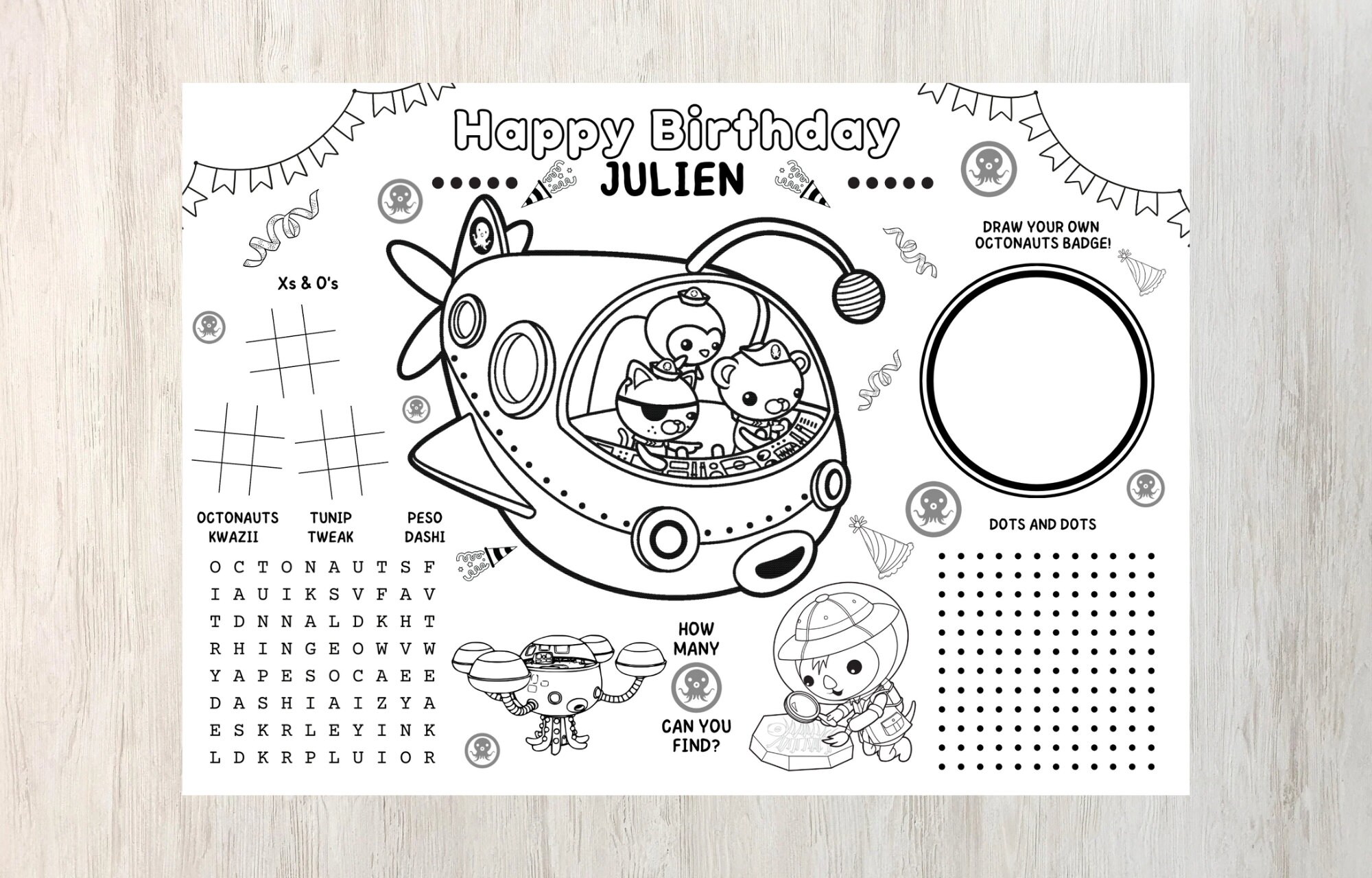 Octonauts Editable Activity Placemat. Instant Access Instant Etsy México
