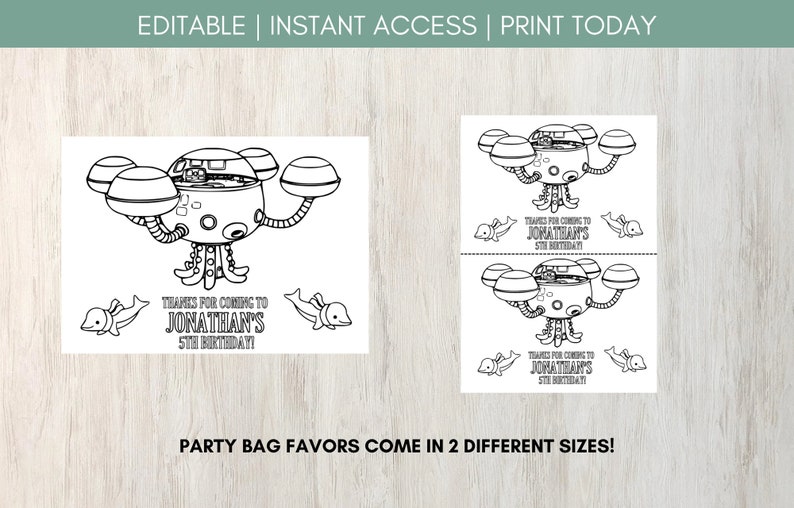 Editable Octonauts Bundle Activity Placemats. Gift Tags Party Etsy