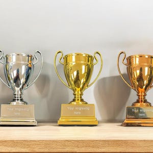 Small Gold, Silver & Bronze Trophy | Free Engraving | 13cm | Office Trophy, Kids Trophy | A Trophy For All Occasions