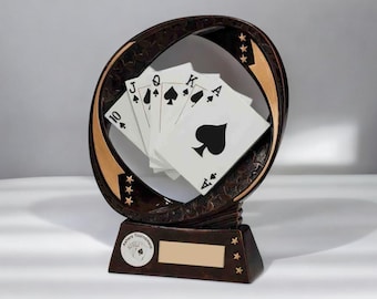 Engraved Poker Trophy - Royal Flush Spades, Game Night Award
