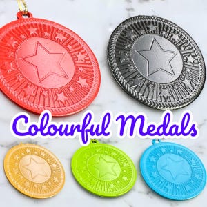 Personalised Medal, Red, Yellow, Orange, Black and Blue, With Ribbon. Your Logo available