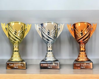 Engraved Award Trophy, Gold Silver Bronze, Marble Base (14cm)