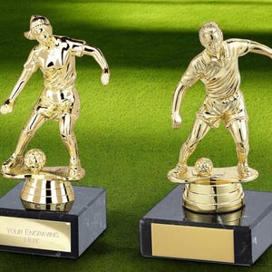 Small Male or Female Football Trophy with Marble Base, Free Engraving, 14cm,