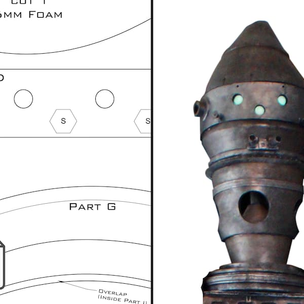 Life-size IG-12 Head EVA Foam Template Pattern | The Mandalorian Assassin Foam Droid with Grogu Cockpit & Controls