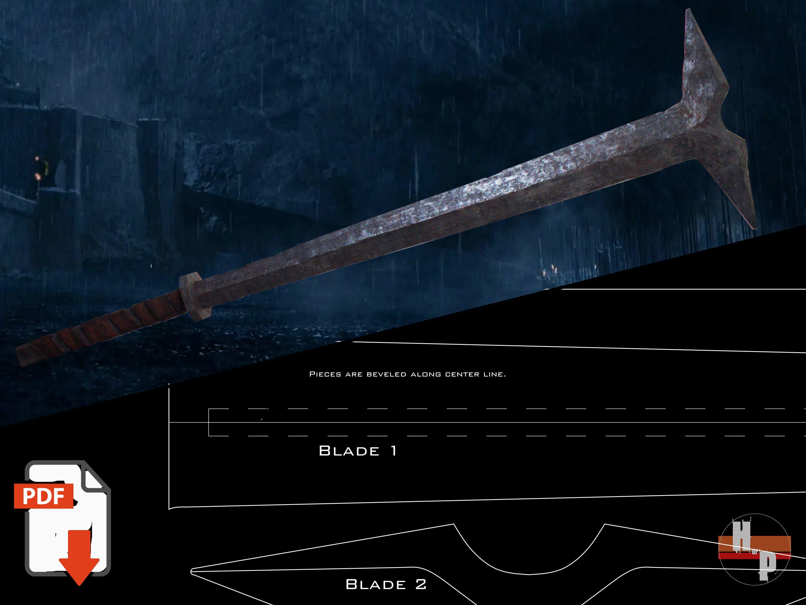 5' Long Uruk Hai Berserker EVA Foam Sword Template Pattern Pdf Lord of