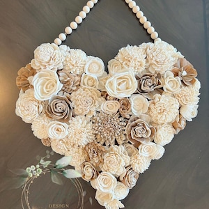 Flower Heart Decor, Wood Flower heart decor, Heart Door Decor, Door Hanger