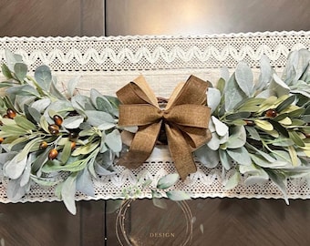 Farmhouse Swag, Lambs ear Swag, Olive leaves Swag, Door Swag, Mirror Swag, Wall Swag, Mirror Decor, 20” Swag, 30” Swag, 40” Swag