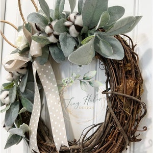 Easter Wreath, Spring Wreath, Bunny ears wreath, Farmhouse wreath, Front Door Wreath, Lambs ear wreath image 3