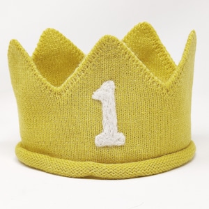 Baby first 1 birthday gold knitted crown, felted one, king, queen, princess, party outfit, photography, knit first year birthday