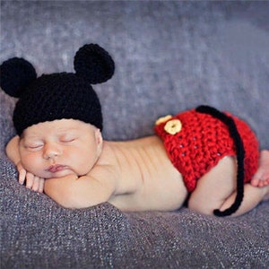 Baby Mickey Mouse Crochet costume outfit,  Knitted,baby Disney, Photography prop, boy Baby Shower Gift, Newborn Photo DIY announcement ideas