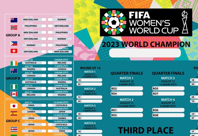 Soccer Womens World Cup 2023 PST Schedule Calendar Pacific Etsy