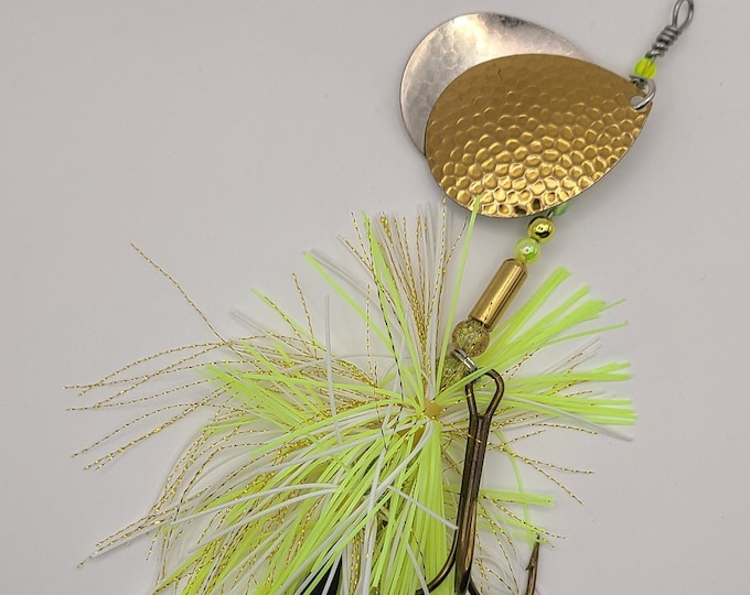 Muskie Bucktail Fishing Lure #9 Double Colorado Blades - Golden Chartreuse