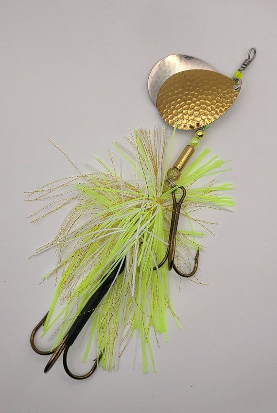Muskie Bucktail Fishing Lure 9 Double Colorado Blades Golden Chartreuse 