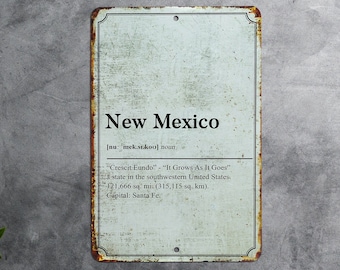 New Mexico State Definition - Metal Sign -  State Decor - New Mexico State Pride