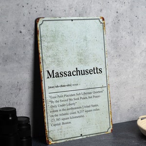 Massachusetts State Definition - Metal Sign -  State Decor - Massachusetts  State Pride