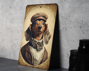 Victorian Portrait of a Dachshund Metal Sign - Classic Dog Art, Dachshund Enthusiast, Vintage Pet Portrait, Home Decor, Weiner Dog Sign