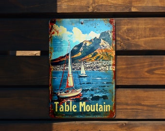 Table Mountain Metal Sign, Vintage Cape Town, Retro Wall Decor, South Africa Art, Home Decoration