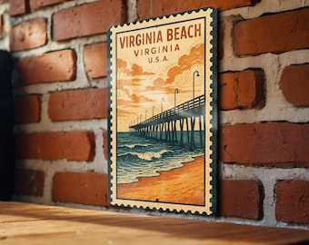 Virginia Beach VA Metal Sign – Vintage Stamp Style Wall Art, Retro Travel Poster Decor, Virginia Souvenir Home Signage