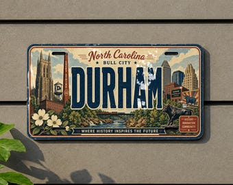 Retro Durham License Plate, Durham City Souvenir Car Tag, North Carolina Durham Auto Plate Gift
