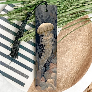 Jellyfish Bloom Metal Bookmark – Mid Century Modern Art, Detailed Ocean Illustration, Artistic Marine Life Gift