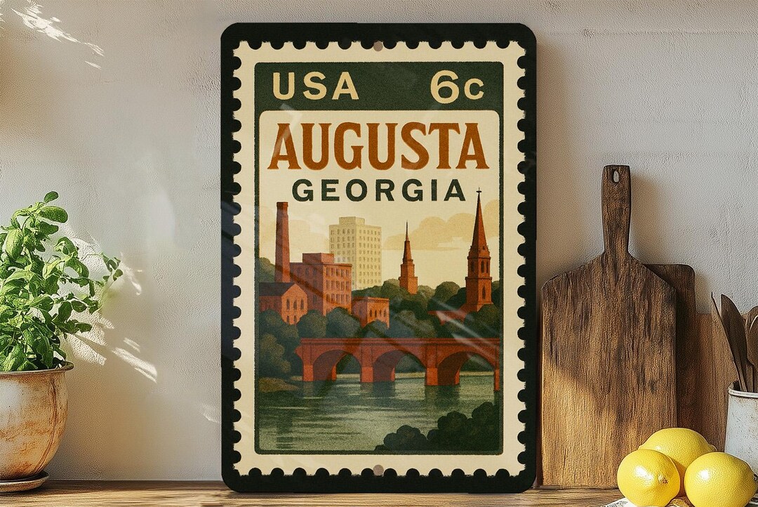Augusta Georgia Metal Sign Featuring Retro Postage Stamp Design With ...