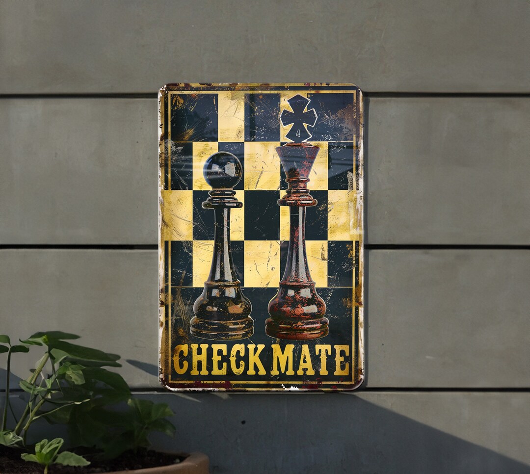Checkmate Vintage Metal Sign, Retro Decor, Wall Art, Chess Lover