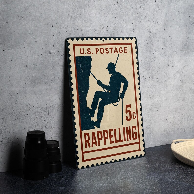 Reppeling Sign Rappelling Metal Sign – Vintage Stamp Style Climber Wall Art for ...