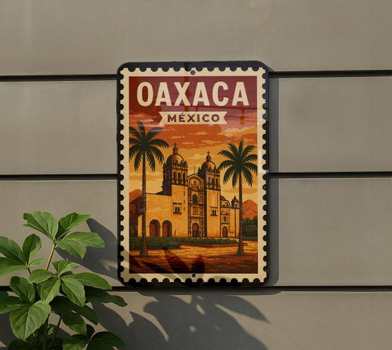 Oaxaca Mexico Stamp Style Metal Sign – Vintage Travel Wall Art