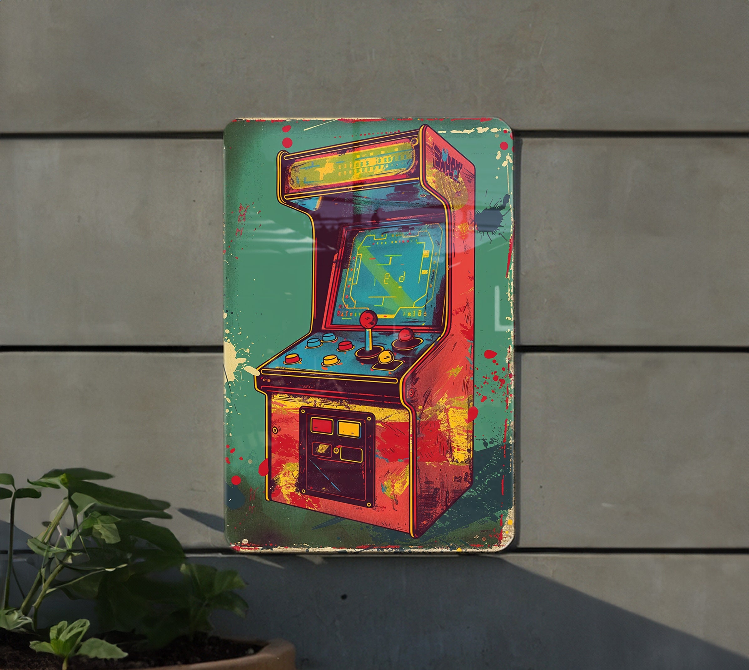 Retro Arcade Machine Metal Sign, Vintage Style, Pixel Art