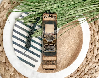 Metal Bookmark, Steampunk Theme, Retro Typewriter, Write Text, Book Lover Gift