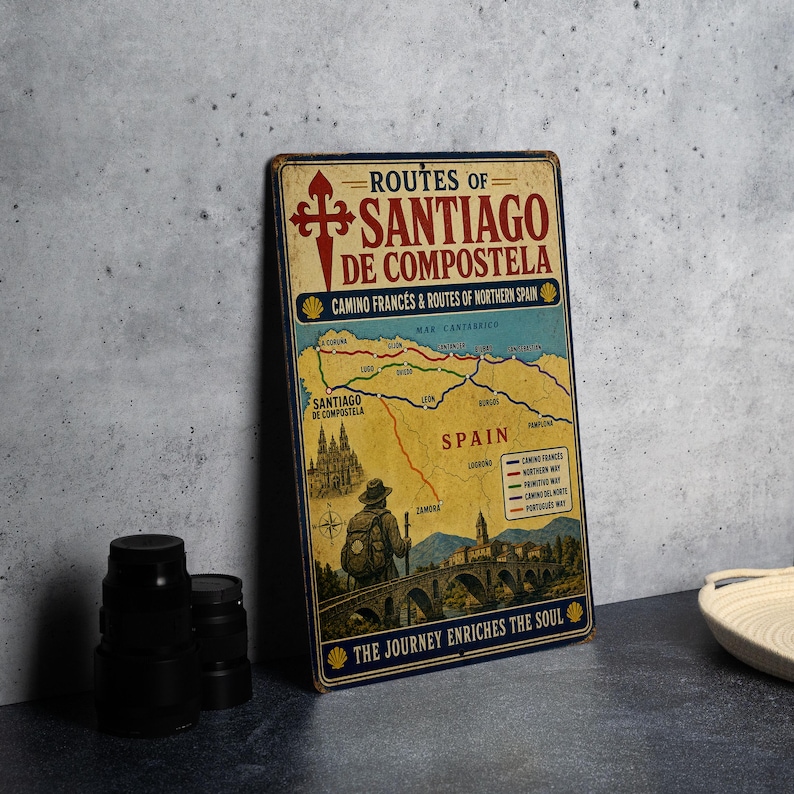 Vintage Style Metal Sign Routes of Santiago De Compostela Camino ...