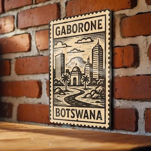 Gaborone Botswana Metal Sign – Vintage Stamp Style Wall Art, Travel Poster, African City Decor for Home or Office