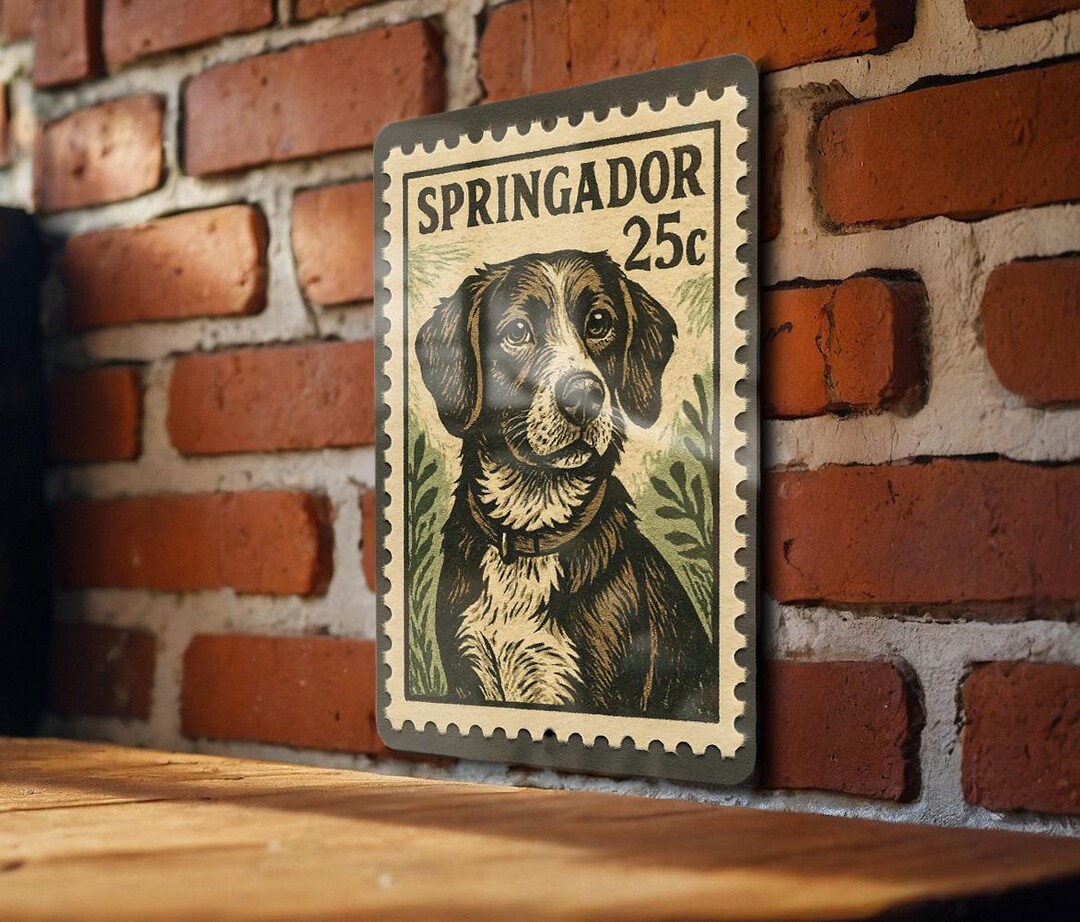 Springador Dog Metal Sign – Vintage Stamp Style Wall Art for Dog Lovers ...