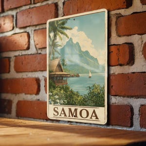 Retro Samoa Travel Poster Tin Sign – Vintage Island Wall Decor, Tropical Metal Plaque for Home or Bar, Ocean Paradise Art