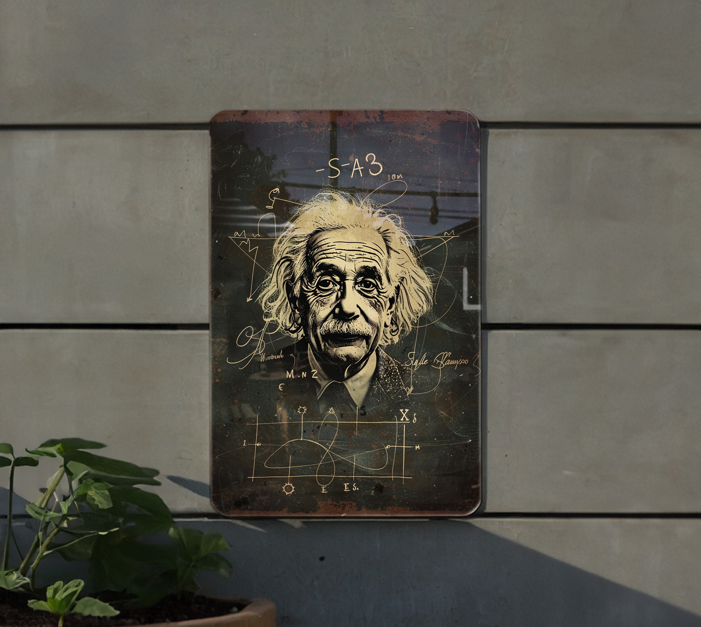 Einstein Chalkboard Metal Sign, E=mc Squared Vintage Decor, Hand