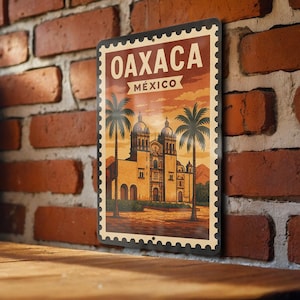 Oaxaca Mexico Stamp Style Metal Sign – Vintage Travel Wall Art