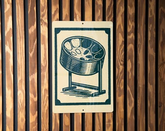 Steel Drum Metal Sign – Caribbean Stamp Style Wall Art, Tropical Music Decor, Reggae Beach Bar Vintage Tin Sign