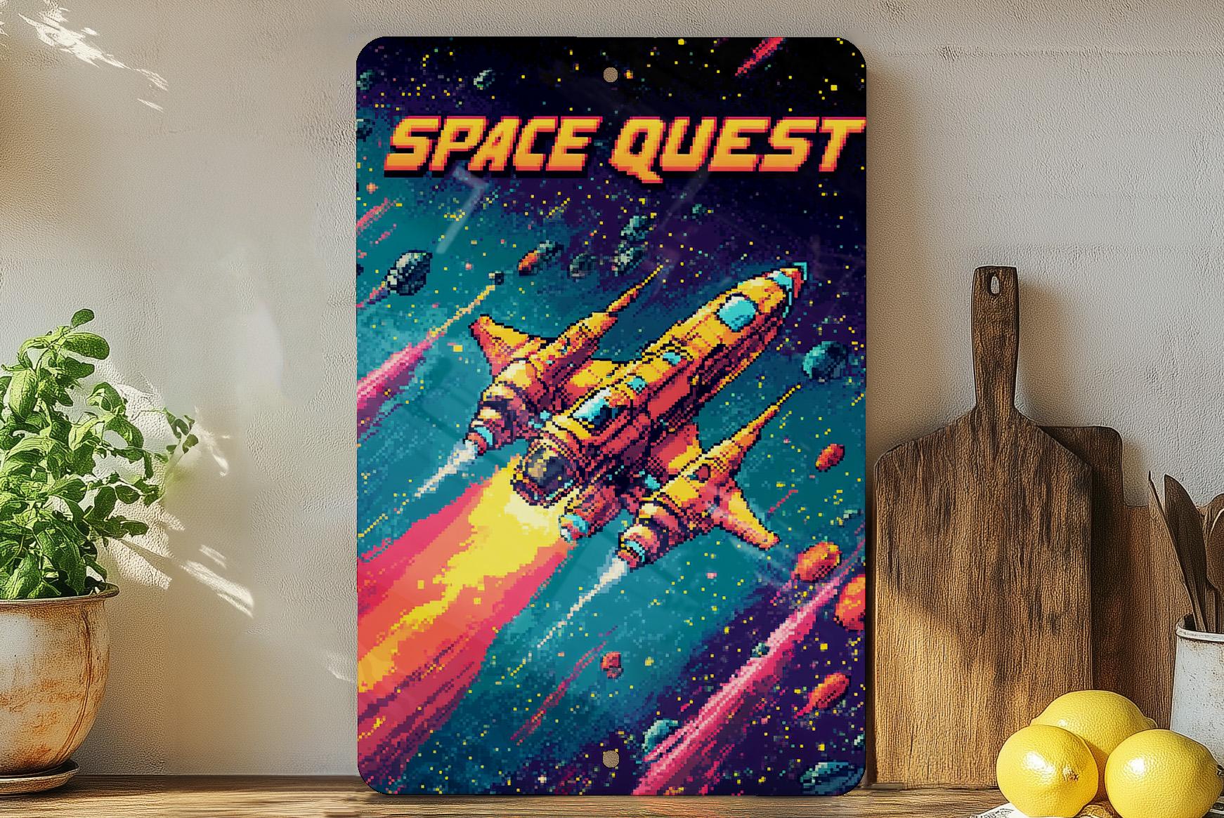 Neon Odyssey Metal Sign, Space Adventure Decor, Pixel Art Wall