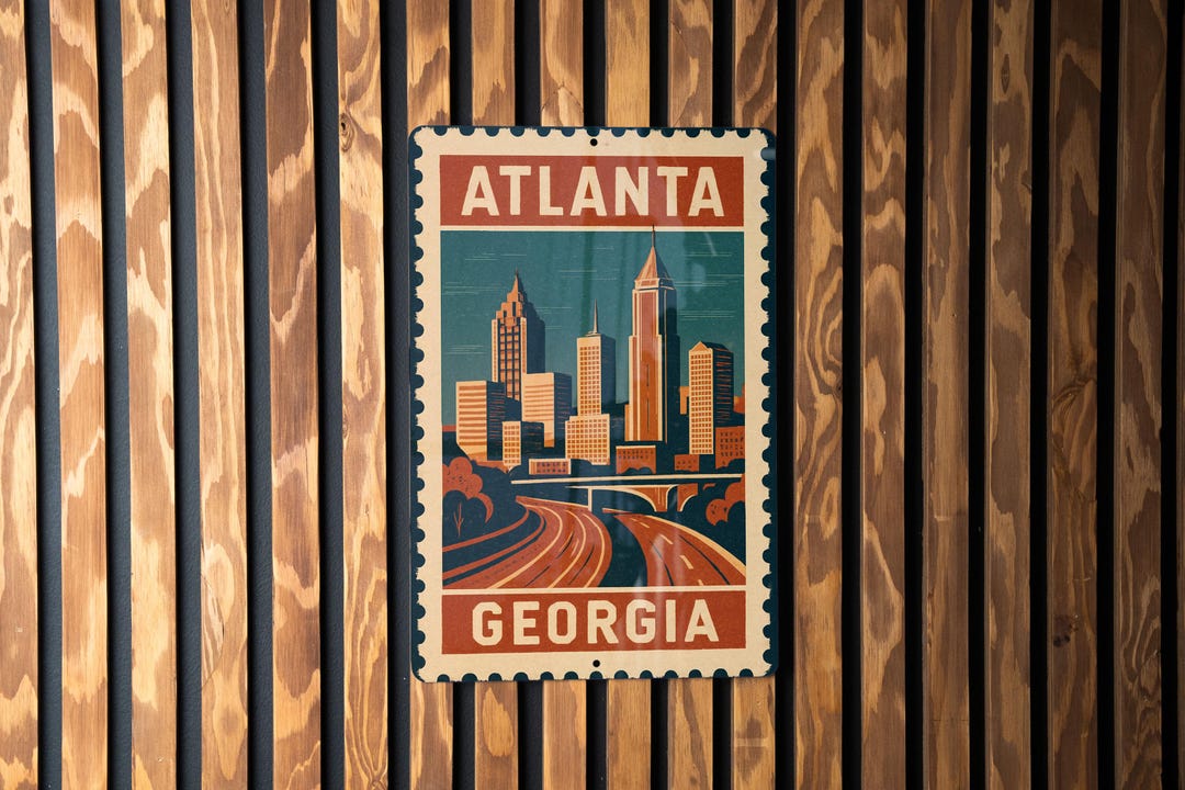 Atlanta Georgia Stamp Style Metal Wall Art Sign – Vintage City Decor ...