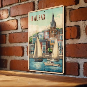 Retro Halifax Travel Poster Tin Sign – Vintage-Style Metal Wall Decor for Home, Bar, Garage, or Man Cave